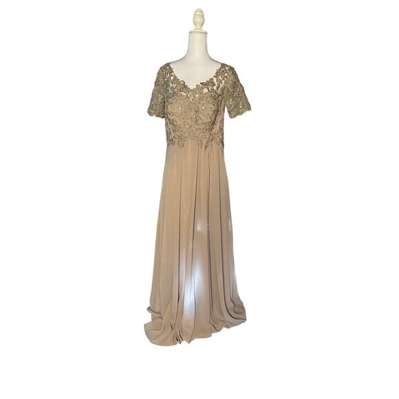 Formal Size 12 Taupe Lace Bodice Mother of Bride Laced Back Princess Skirt Dress - Picture 1 of 8